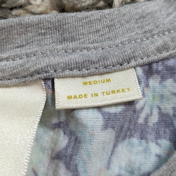 Anthro Maeve grey pink colorful floral puff balloon sleeve tshirt M - Picture 5 of 8